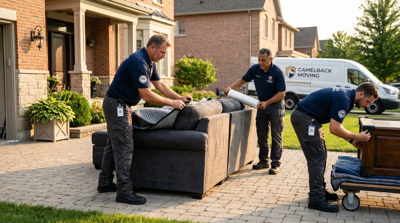 Large estate moving crew wrapping furniture in Strafford, MO